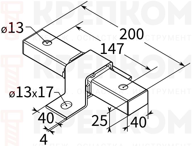 Опора скользящая B40х25 F2 TERMOCLIP - схема, чертеж