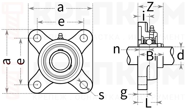 Подшипниковый узел UCF - схема, чертеж