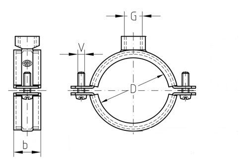Хомут трубный 162-170 мм (6") с гайкой М10 MAYER, оцинкованная сталь W1 - схема, чертеж