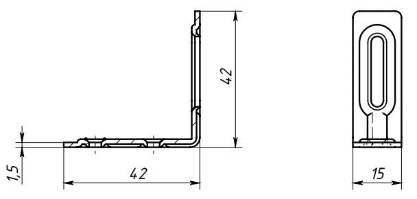 Уголок крепежный регулируемый 40х40х15 мм - схема, чертеж