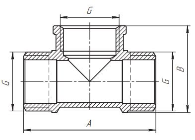 Тройник 1"-1"-1" (нар-вн-нар) Aqualink - схема