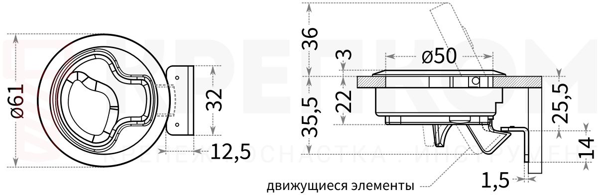 Пластиковый врезной замок арт. N59-3 - размеры, схема