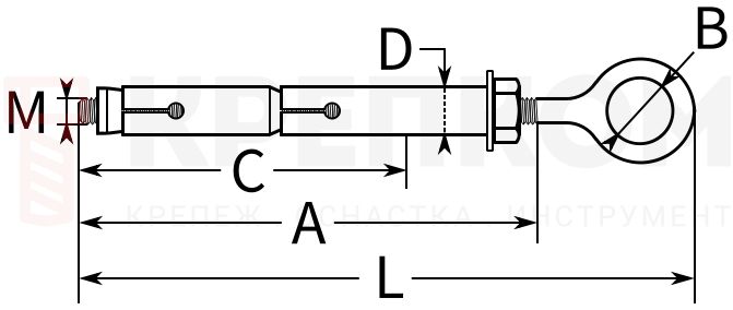 Анкер двухраспорный с кольцом SLR-R2-HZS - чертеж, схема