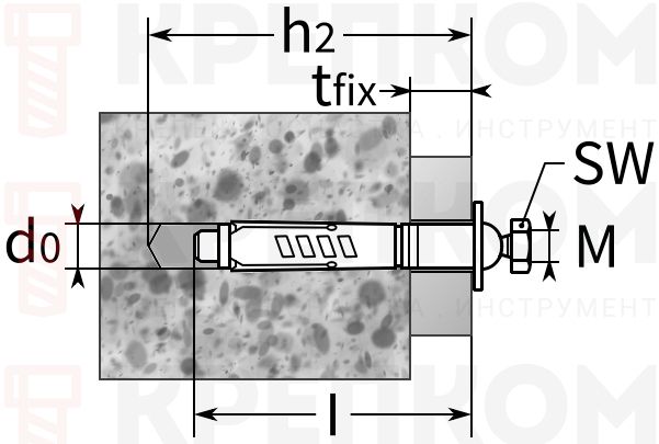 Антивандальный анкер TA MT BP размеры - чертёж