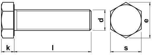Шестигранный болт с полной мелкой резьбой DIN 961 (ISO 8676) класс прочности 8.8 - схема