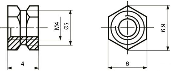 Втулка резьбовая закладная М4х4 мм Ruichi BN964 - схема
