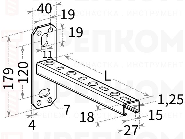 Консоль для монтажной системы MS-L Fischer ALK 27 мм - схема, чертеж