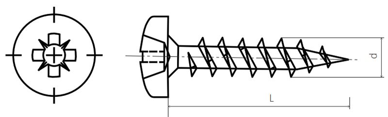 Саморез с полукруглой головкой и шлицем PZ HIMTEXfix - схема