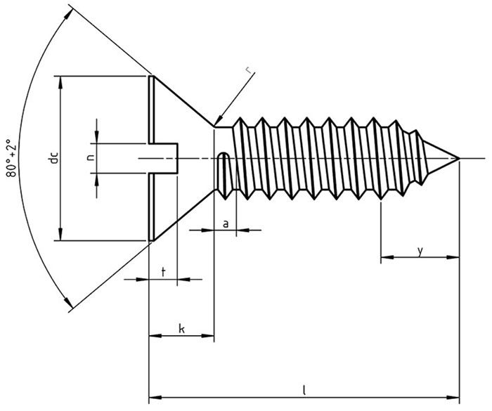 Саморез с потайной головкой ISO 1482 (DIN 7972) форма C - схема