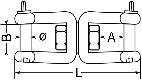 Вертлюг вилка-вилка - чертеж, схема (Jaw and jaw swivel)