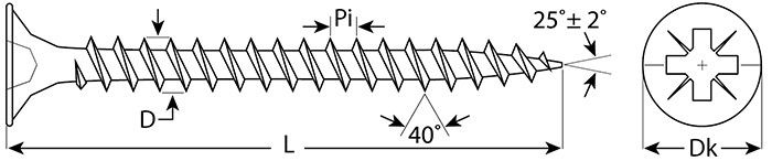 Саморез универсальный с потайной головкой и шлицем PZ - схема