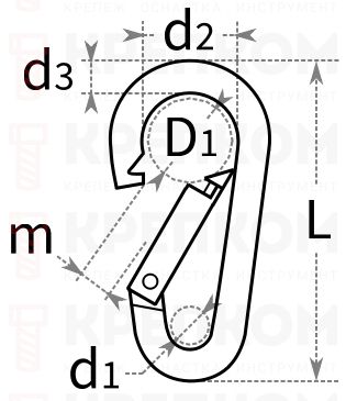 Карабин пожарный DIN 5299B форма Б - чертеж, snap hook din5299 form b schema