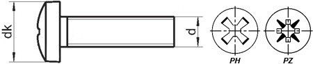 Винты с линзообразной цилиндрической головкой и крестообразным шлицем PH, PZ: DIN 7985