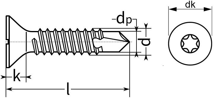 Саморез-флюгель шлиц TORX - схема