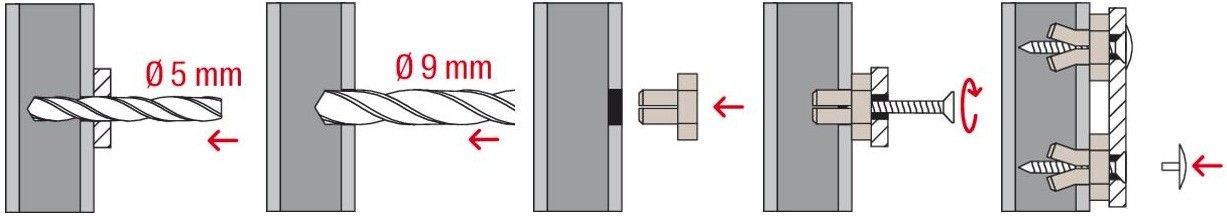 Установка крепежа для дистанционного крепления балконной обшивки к пустотелым профилям - схема