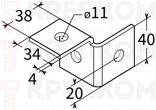 Уголок 3D левый 38-41 4F3 TERMOCLIP - схема, чертеж