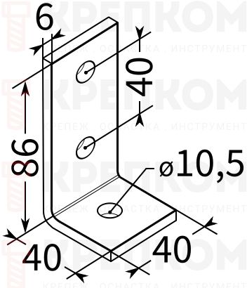 Уголок удлиненный 90° 38-41 6F3 TERMOCLIP - схема, чертеж