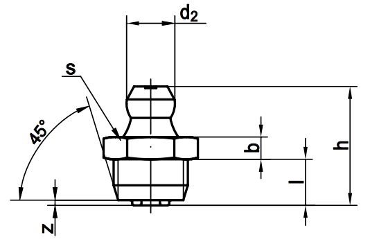 Пресс-масленка прямая DIN 71412 с конической головкой и резьбой - схема