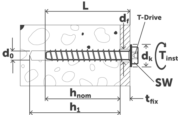 Шуруп по бетону Sormat S-CSA HEX - схема, чертеж