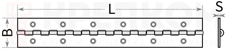 Петля рояльная L44C - схема, чертеж
