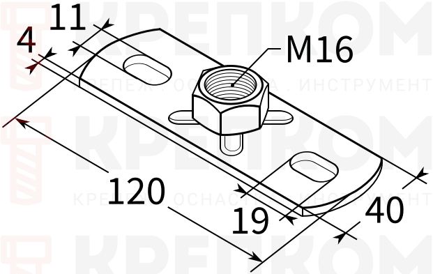 Пластина опорная для высоких нагрузок M16 Termoclip 4F2 09124005 - схема, чертеж