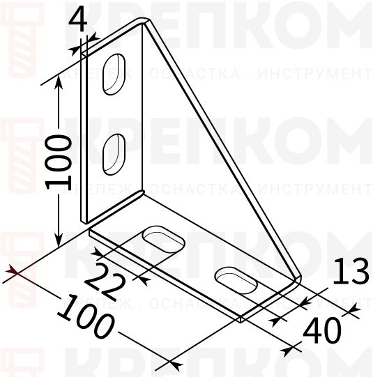 Угол усиленный 100х100 38-41 3F4 HZn TERMOCLIP - схема, чертеж