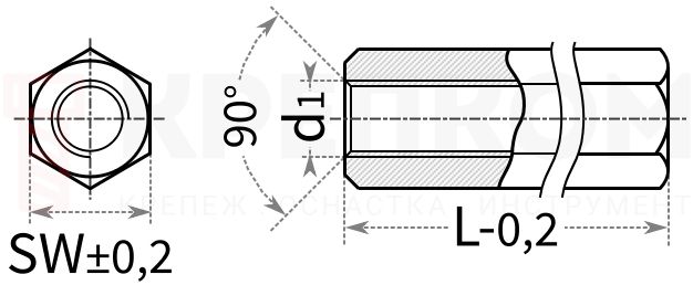 Стойка для печатных плат шестигранная PCHSS, латунь - схема