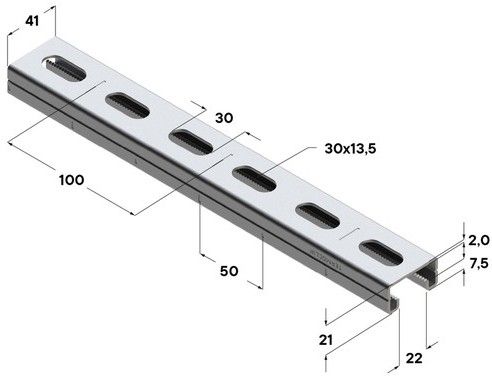 Монтажный C-образный профиль 41х21х2,0 мм