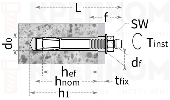 Анкер клиновой SORMAT S-KA - схема, чертеж