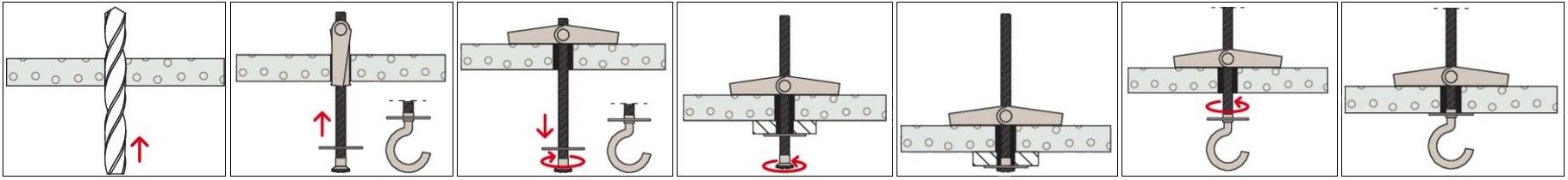 Установка пружинного дюбеля KD/KDH - схема