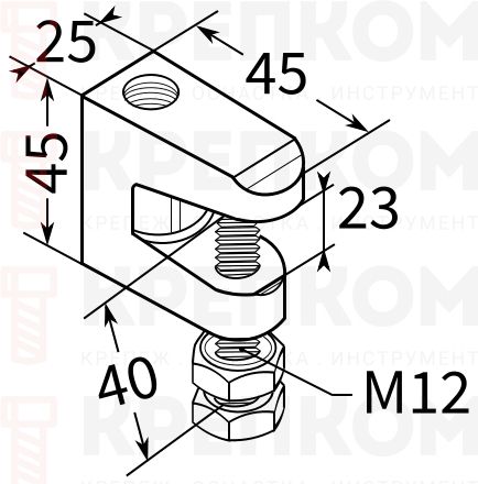 Струбцина для балок F1 М12 TERMOCLIP - схема, чертеж