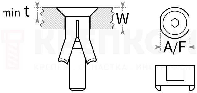 Lindapter Hollo-Bolt Flush Fit HBFF 82031 - схема, чертеж