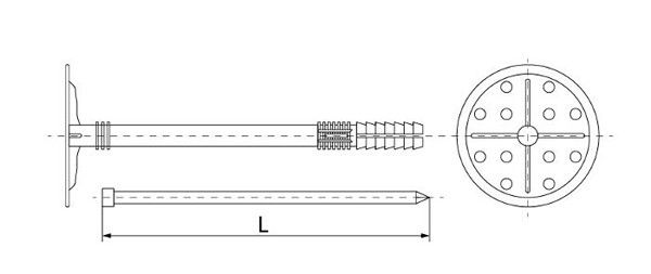 Дюбель тарельчатый для утеплителя IZT - схема, чертеж