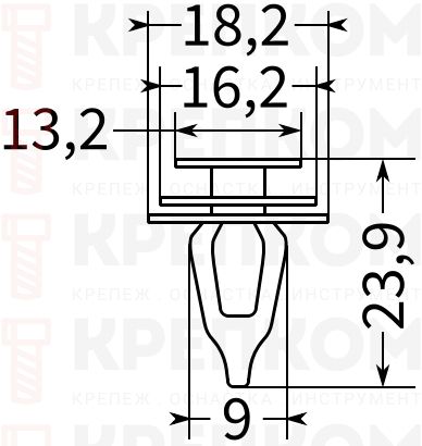 Клипса автомобильная крепежная нажимная AS-624 - схема