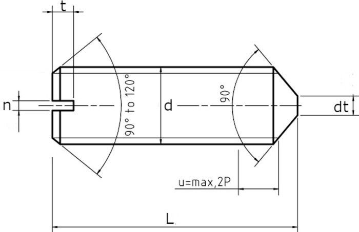 Винт установочный с коническим концом DIN 553 (ISO 7434)-схема