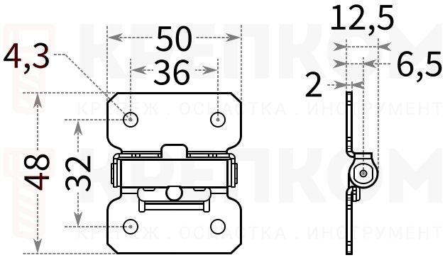 Петля динамометрическая 50х48 мм, L312С-3 - чертеж с размерами