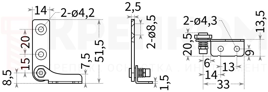 Петля с регулируемым крутящим моментом L333C - схема с размерамиПетля с регулируемым крутящим моментом L333C - схема с размерами