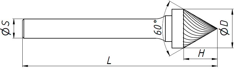 Борфреза твердосплавная тип J (конус 60 °) Messer - схема