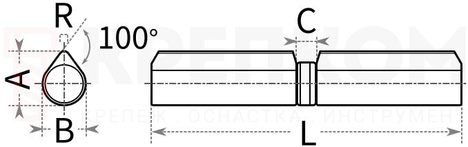 Петля каплевидная приварная с подшипником для металлических дверей MSM I - схема, чертеж