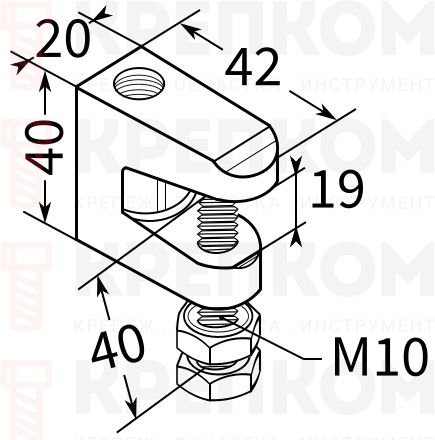Струбцина для балок F1 М10 TERMOCLIP - схема, чертеж