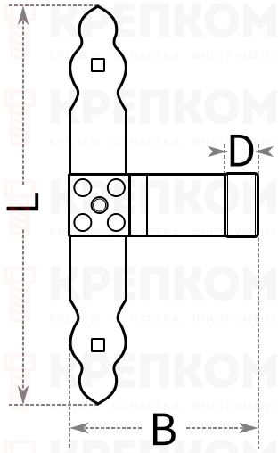 Петля для ставней Domax T ZRP - схема, чертеж