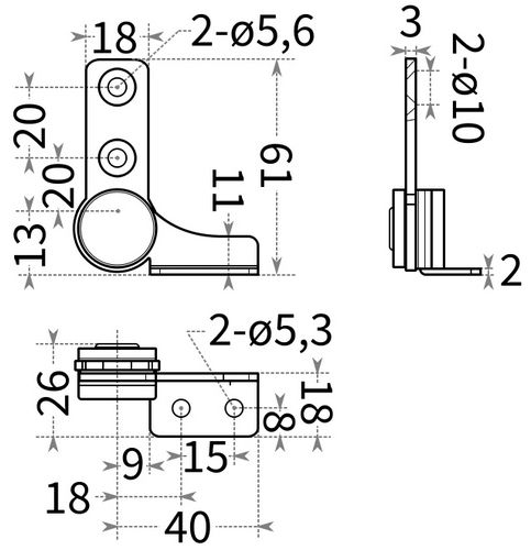 Петля с фиксированным крутящим моментом L334C - схема с размерами