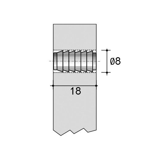 Футорка забивная D8, М6 Х 18, BU21/W - размеры отверстия