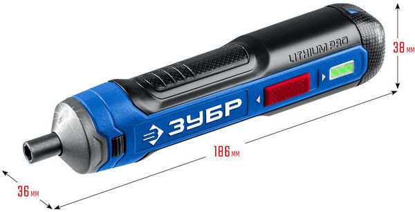 Отвертка аккумуляторная ЗУБР Профессионал Go 4 Vmax PSD-4S - размеры