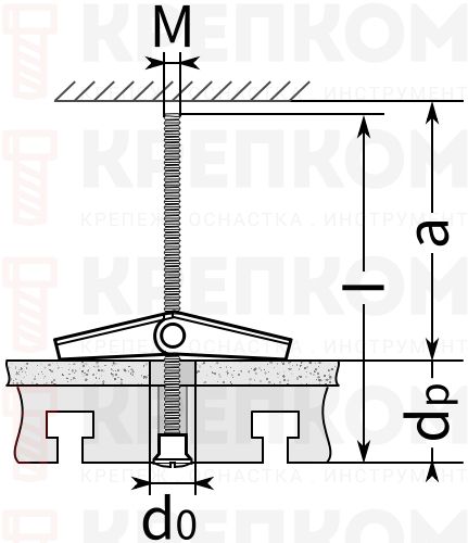 Пружинный самоанкерующийся дюбель Fischer KD - чертеж, схема