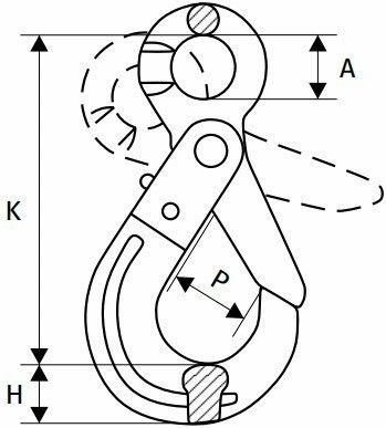 Крюк самозакрывающийся с проушиной VAK - чертеж