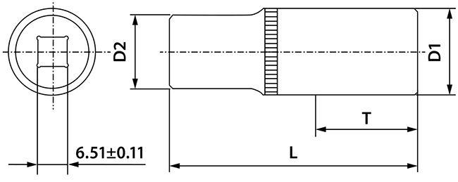 Головка торцевая глубокая 12-гранная 1/4DR Thorvik - схема, чертеж