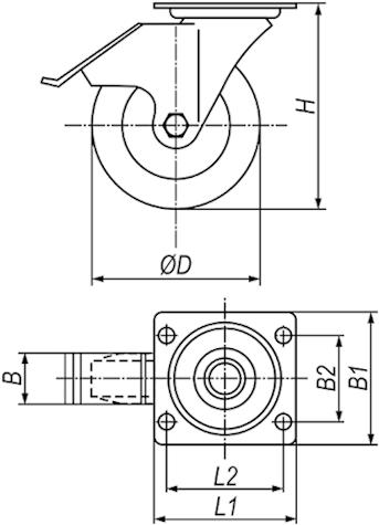 Колесо поворотное с тормозом схема