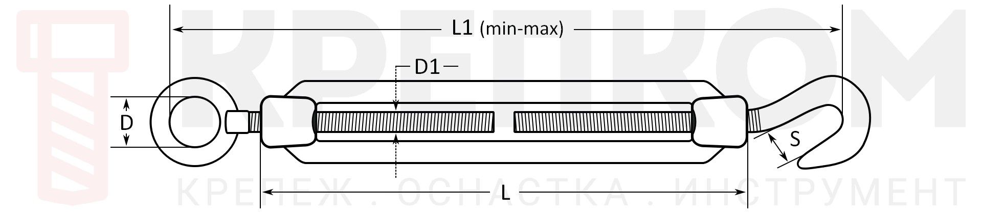 талреп крюк-кольцо din 1480 нержавеющая сталь А4 схема