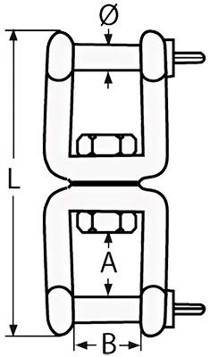 Вертлюг вилка-вилка - чертеж, схема (Jaw and jaw swivel)